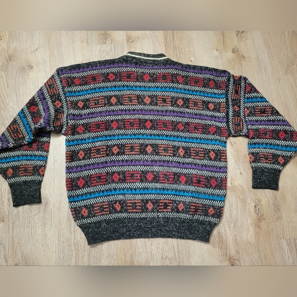 Vintage Mcgregor Knit Sweater Colorful Pattern 80s XL Aztec Abstract Grandpa - Picture 3 of 4